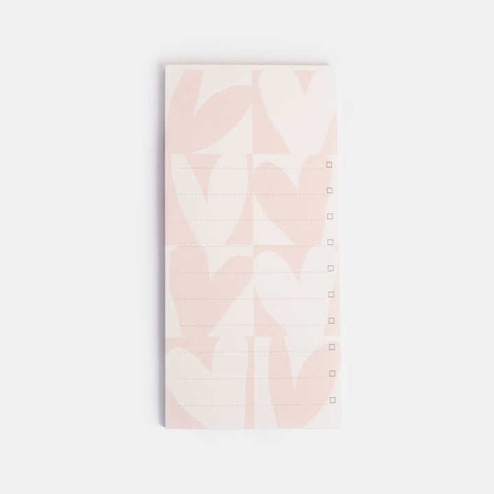 pale pink checked hearts print list pad with 65 pages