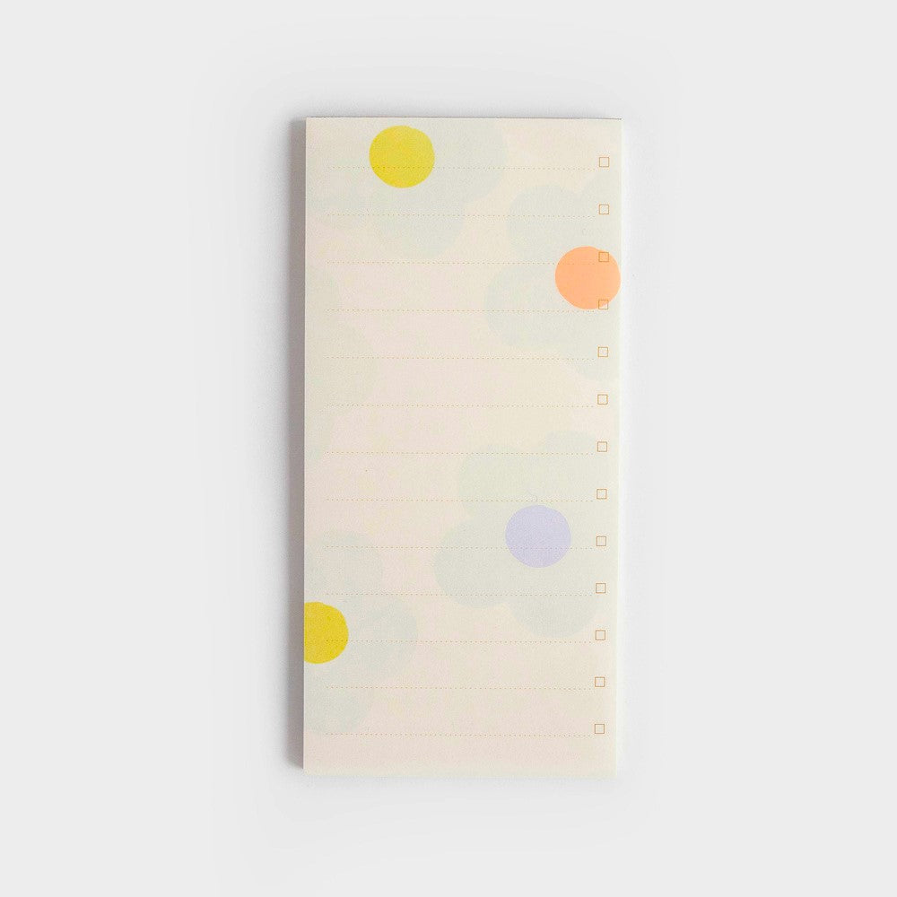 lined list pad with big flower print and a multi coloured checked print backing
