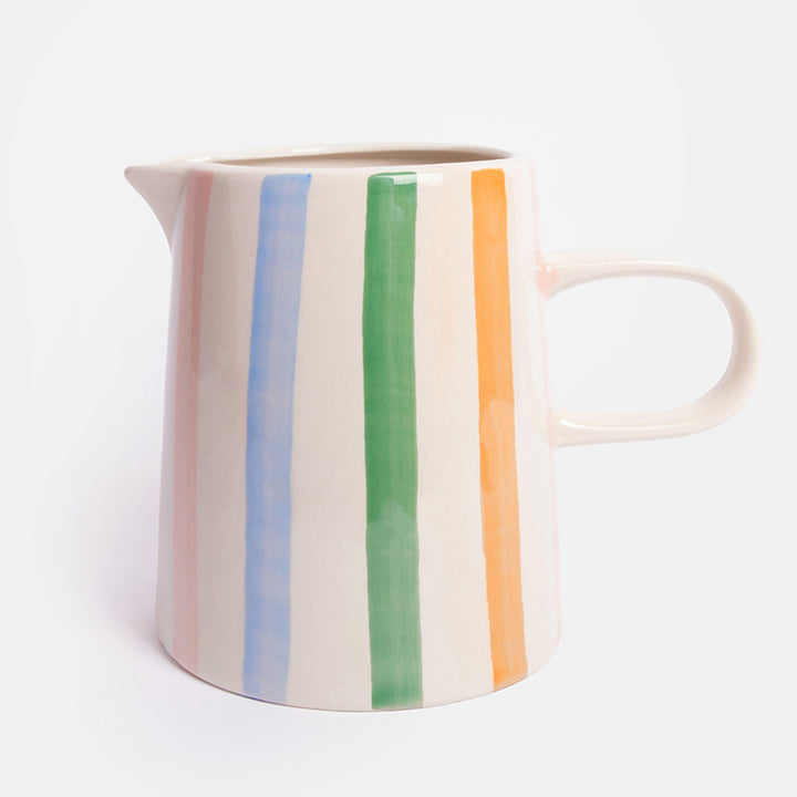 hand painted glazed stoneware colourful stripe jug