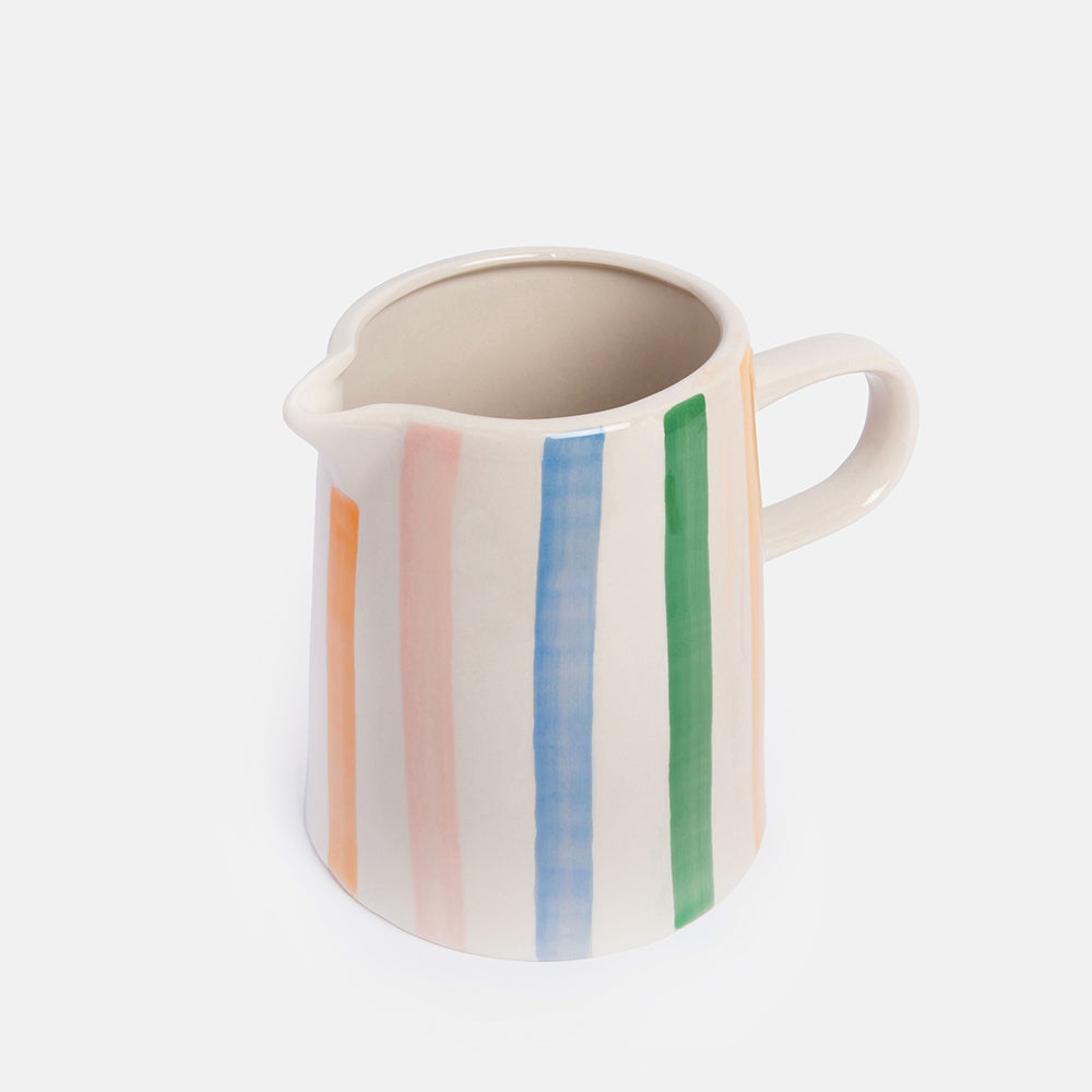 hand painted glazed stoneware colourful stripe jug