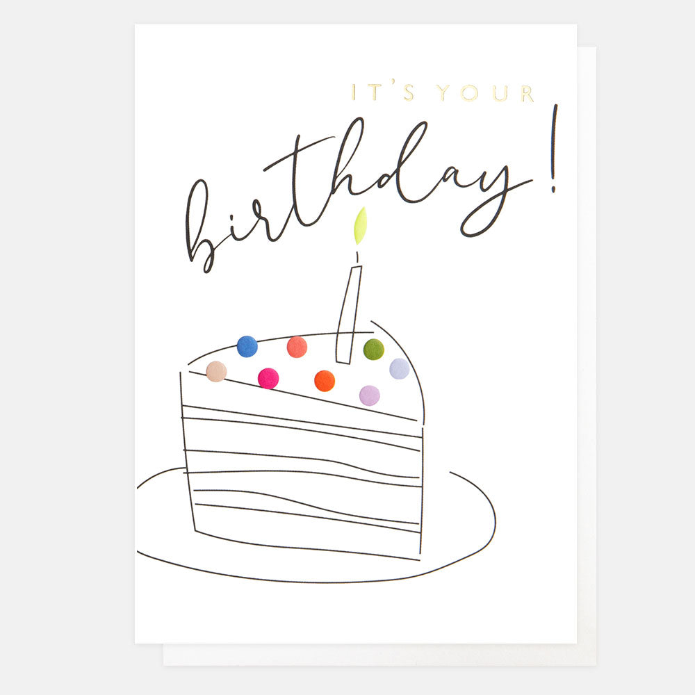 slice of cake with candle in it 'it's your birthday' card