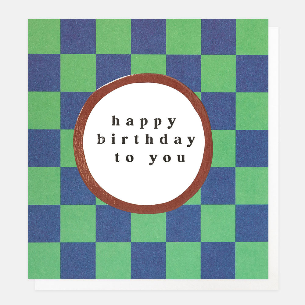 blue & green grid check happy birthday to you card