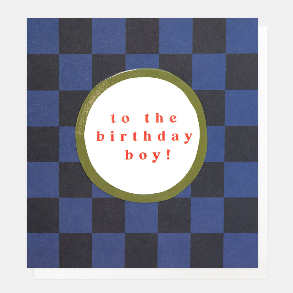 blue & black grid check to the birthday boy card