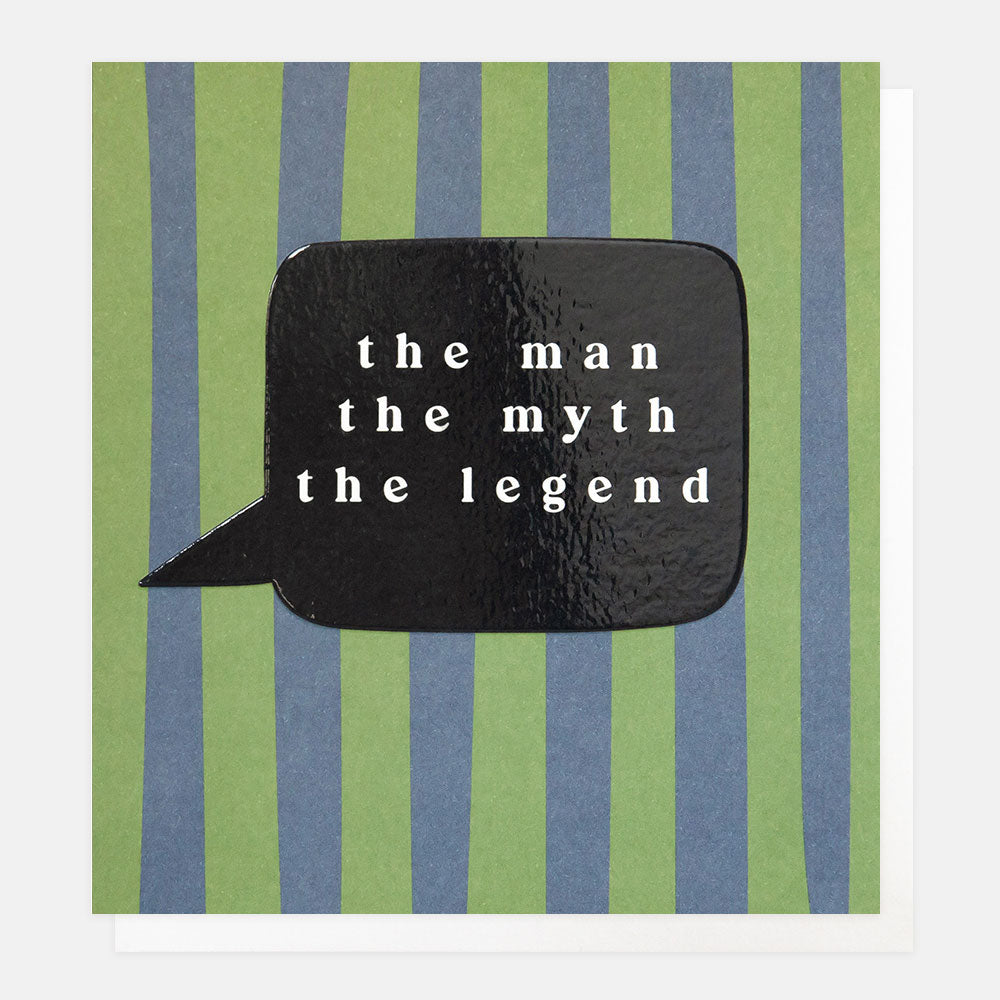 blue & green stripe the man the myth the legend card, ideal as a birthday or father's day card