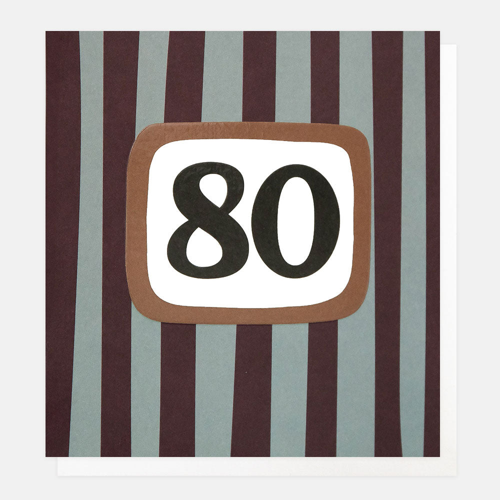 burgundy & blue stripe 80th birthday card