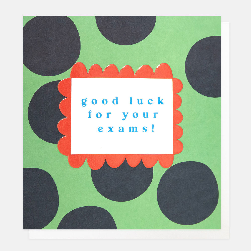 green with navy spots good luck for your exams card