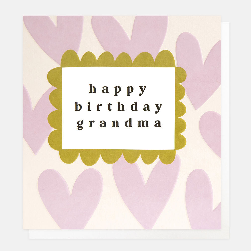 birthday card featuring lilac hearts and 'happy birthday grandma' message