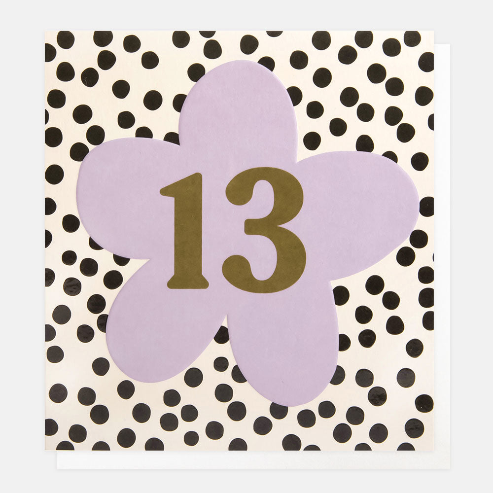 lilac flower on monochrome spot background, 13th birthday card