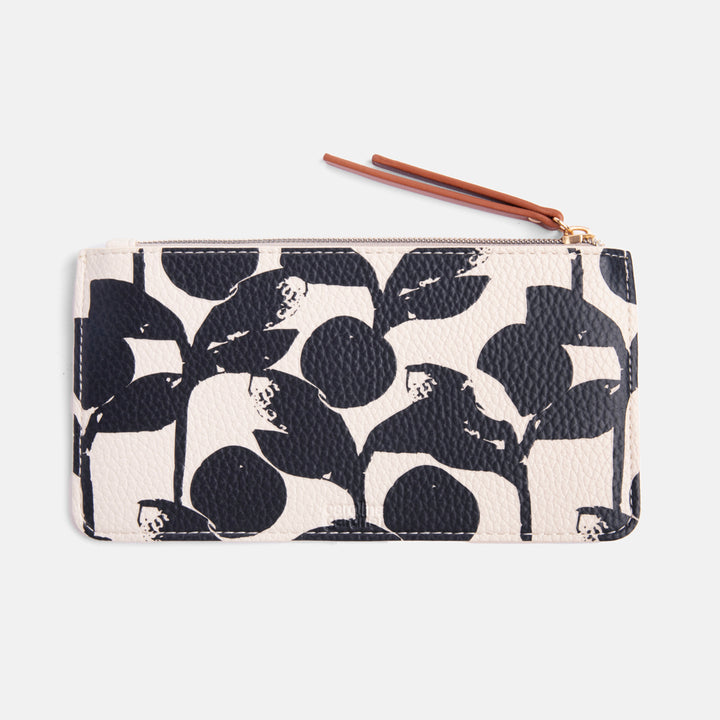 monochrome foliage print zip pocket long patch purse