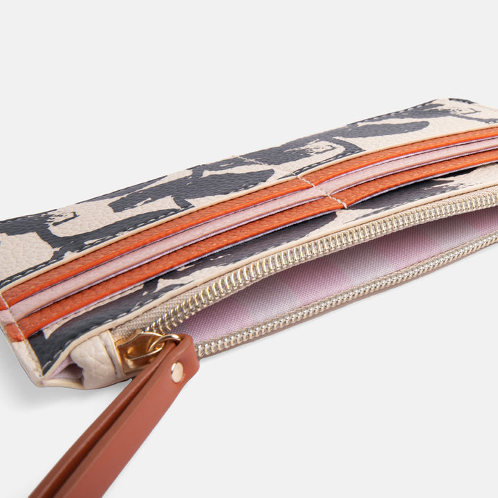 monochrome foliage print zip pocket long patch purse