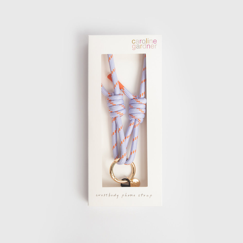 lilac & orange cord crossbody strap in 'caroline gardner' branded box