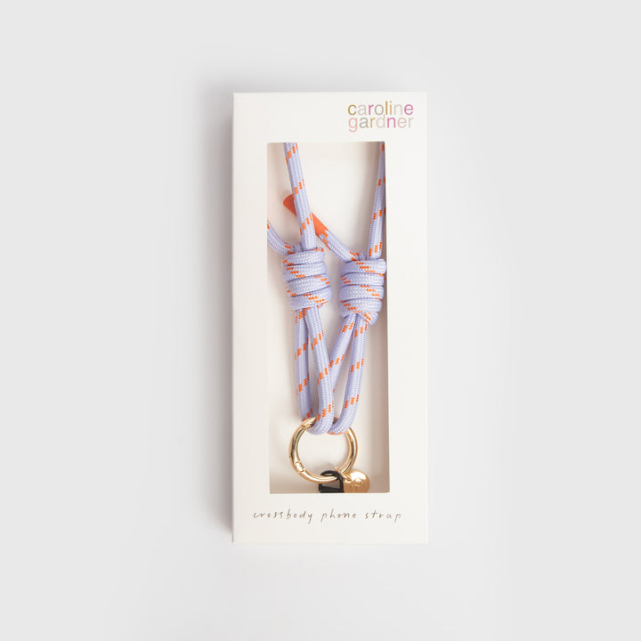 lilac & orange cord crossbody strap in 'caroline gardner' branded box