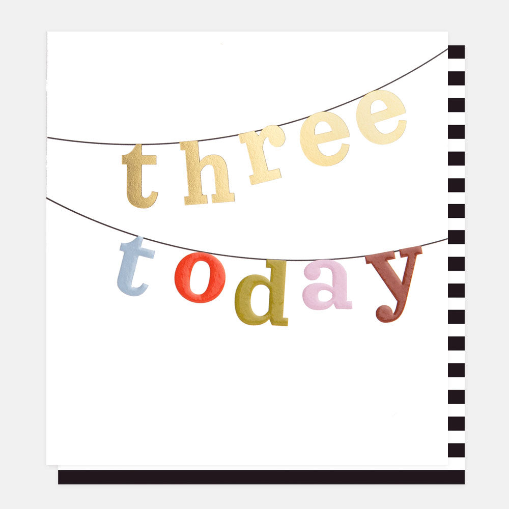 Three Today Bunting Letters on String  3rd Birthday Card