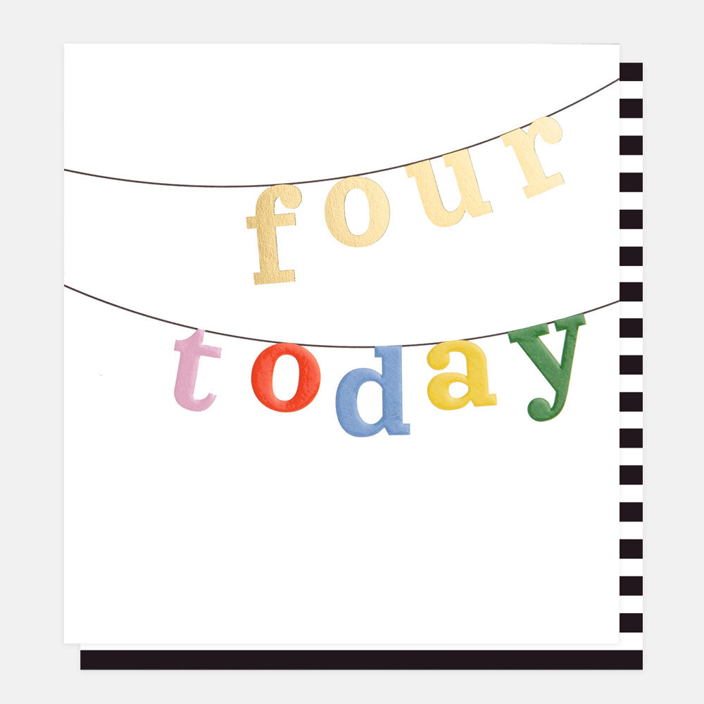 Four Today Bunting Letters on String 4th Birthday Card