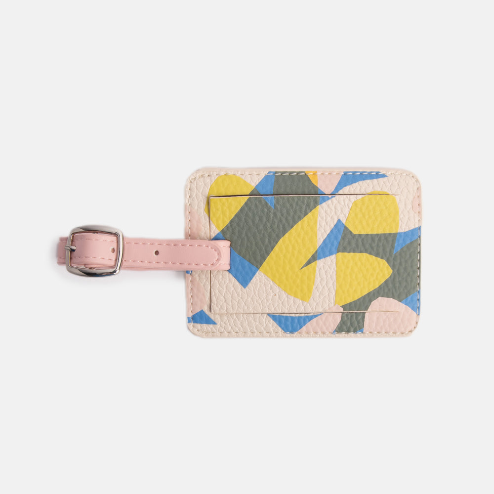 leather look PU luggage tag in colourful confetti hearts design