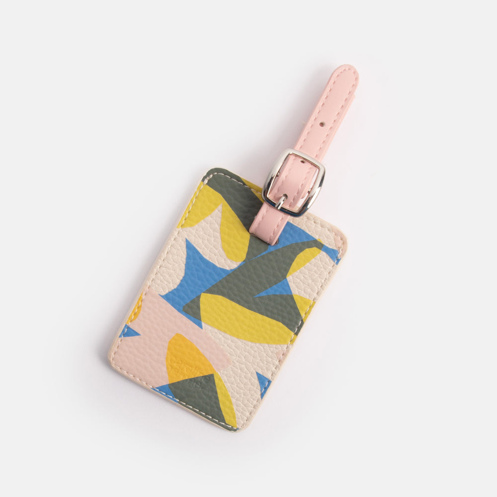 leather look PU luggage tag in colourful confetti hearts design