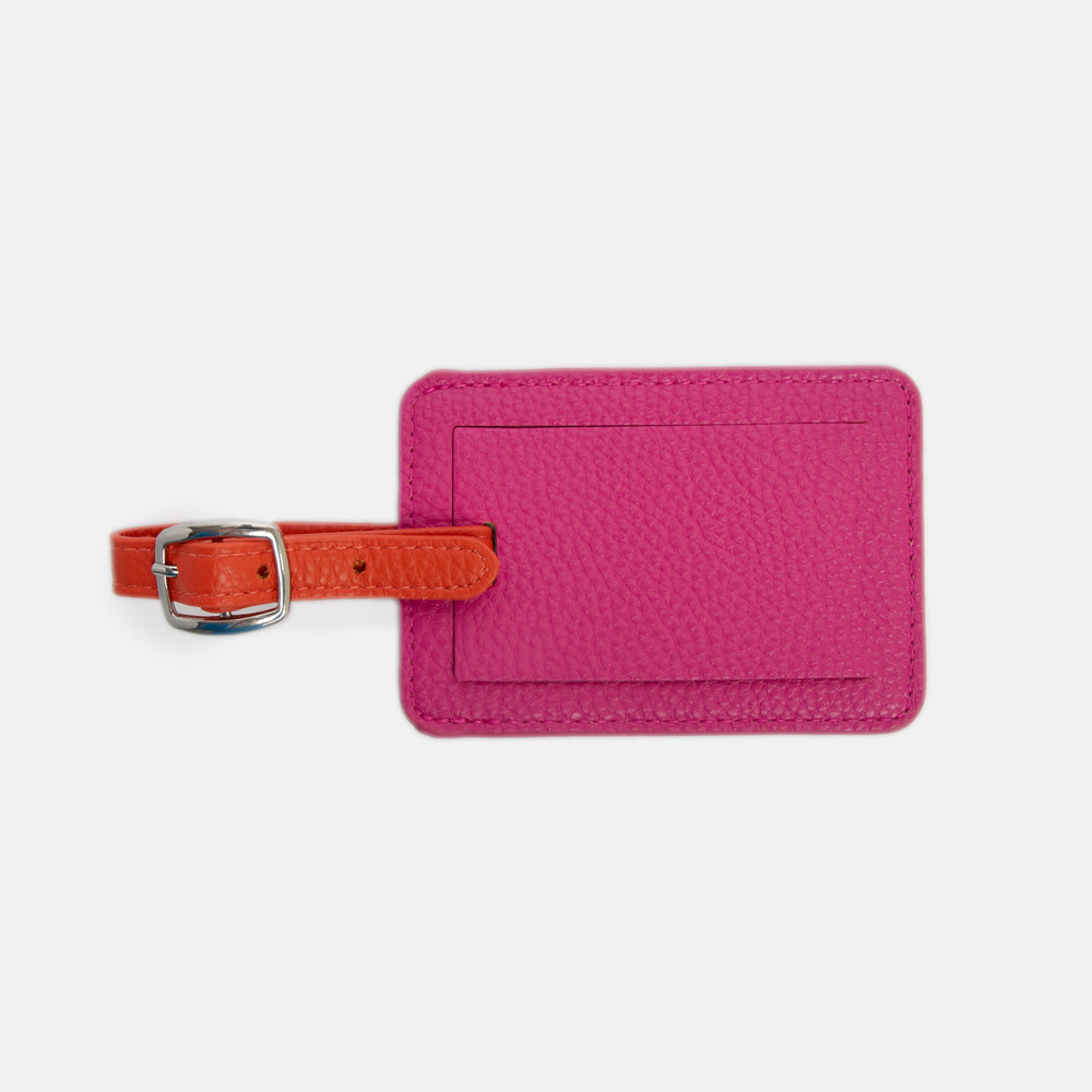 bright pink leather look luggage tag