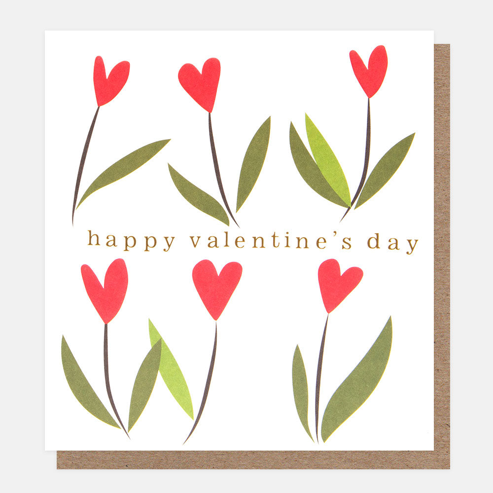 red heart tulips happy valentine's day card