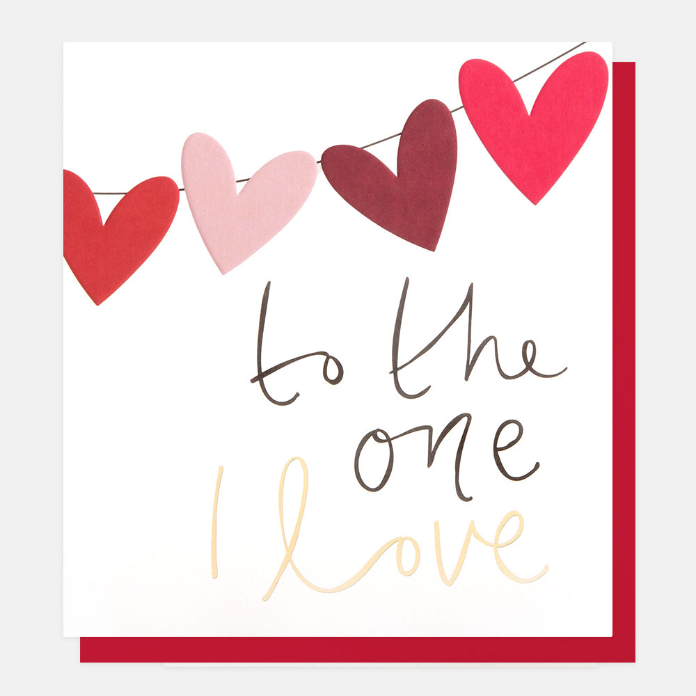 pink & red hearts on a line to the one i love card, ideal for valentine's day, birthday, or anniversary