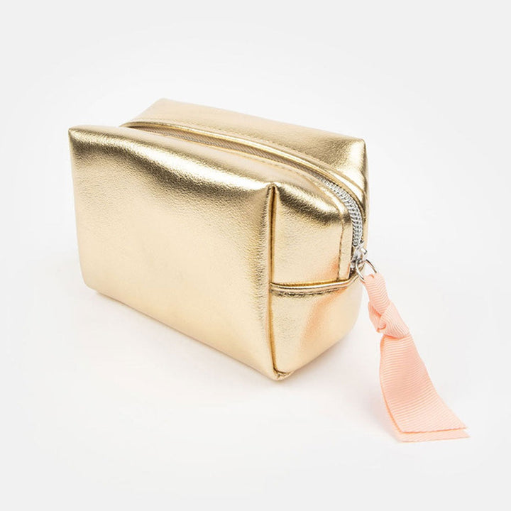 metallic gold leather look cube cosmetics bag