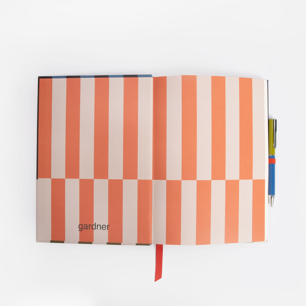 casebound note & pen set inner page lining in coral orange bold stripe