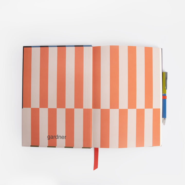 casebound note & pen set inner page lining in coral orange bold stripe