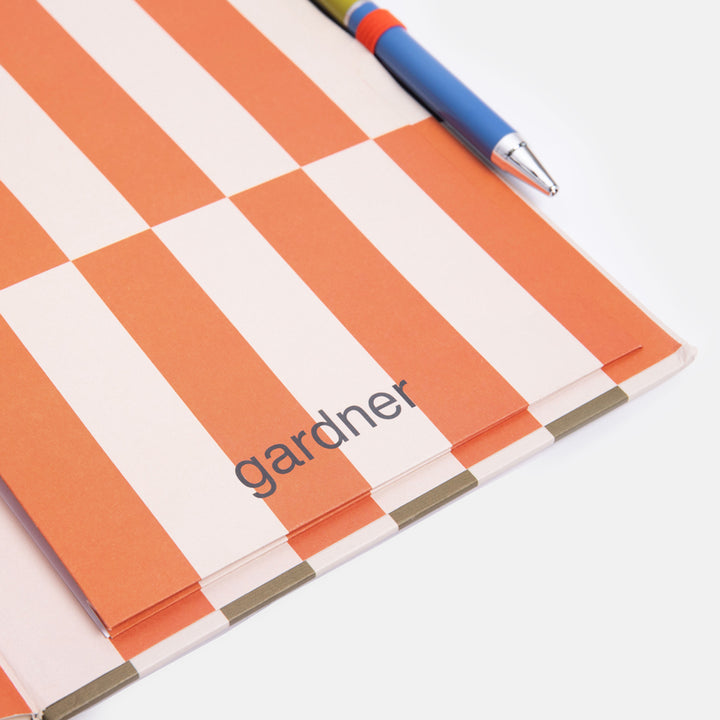 casebound note & pen set in blue & khaki block stripe design
