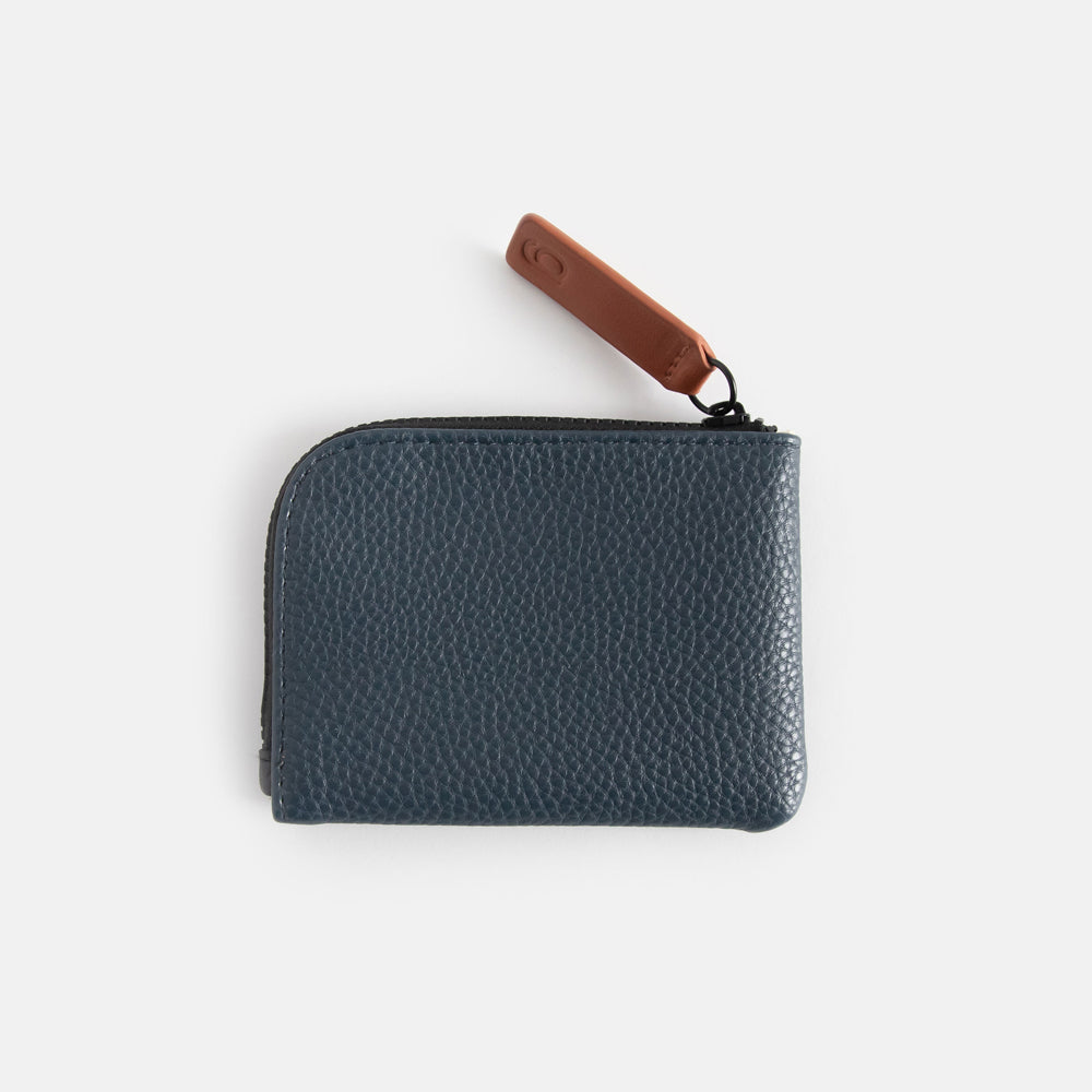 leather look corner wallet, black one side, navy blue on the other side
