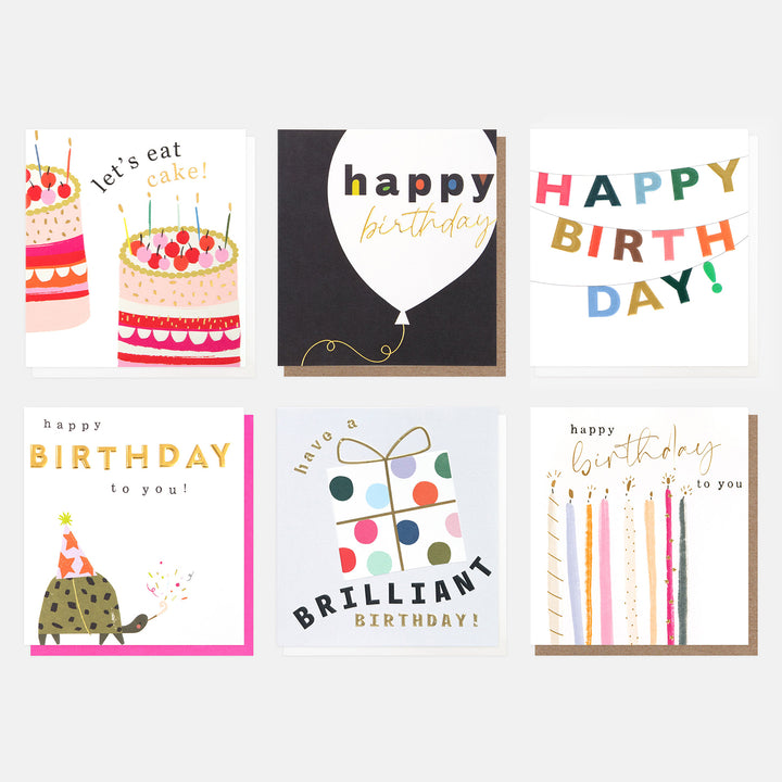 mixed designs pack of 6 birthday cards
