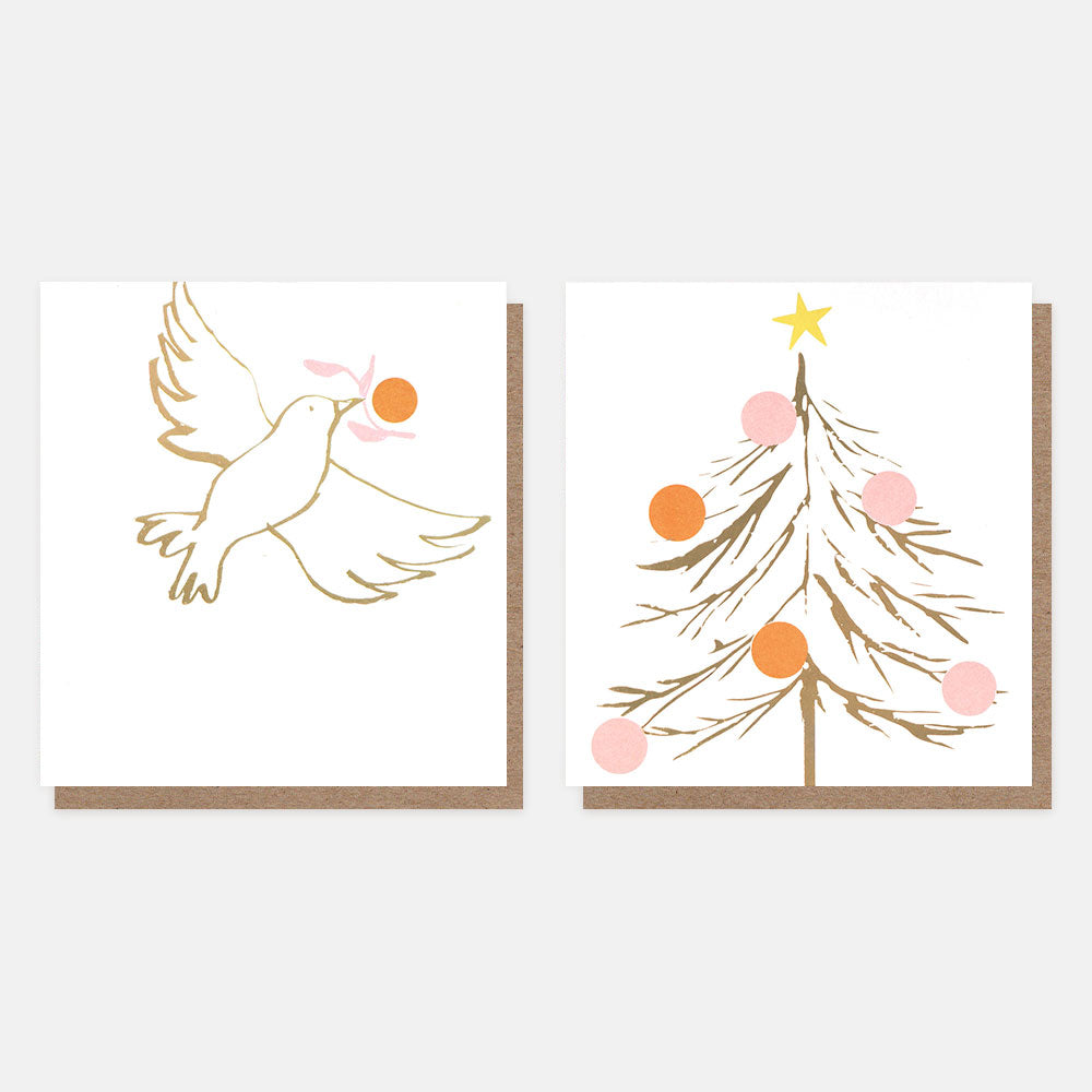 dove and Christmas tree pack of 8 charity cards
