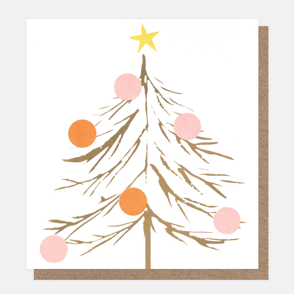 christmas tree with baubles charity card with brown kraft envelope