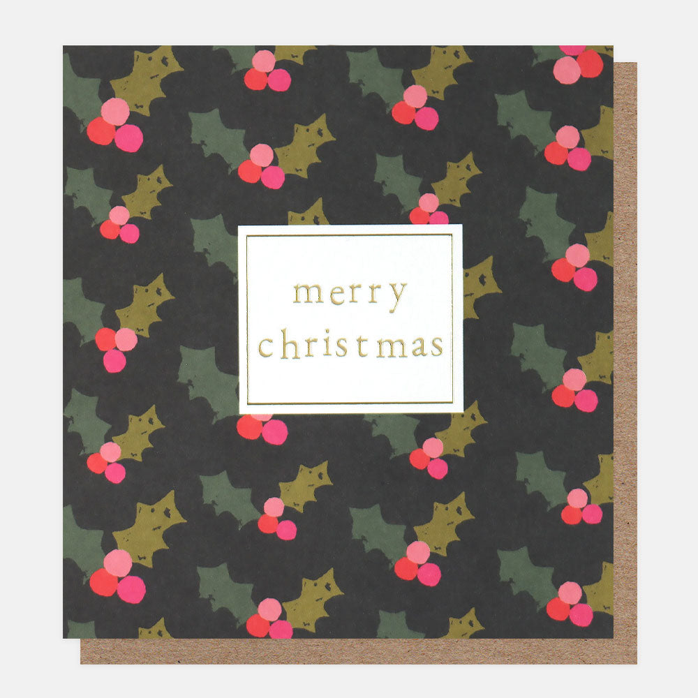 holly leaves & berries with stars charity cards with brown kraft envelopes 