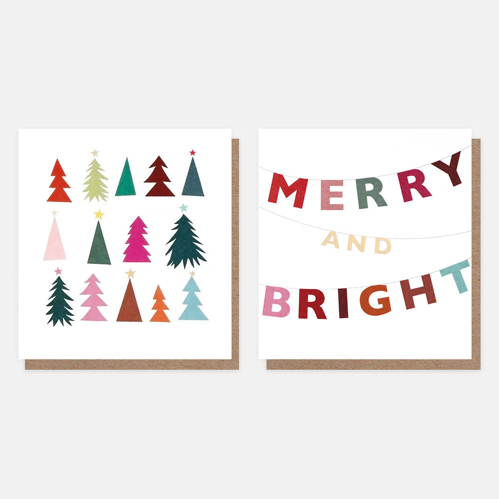 cut out christmas trees and bunting charity pack of 8 cards