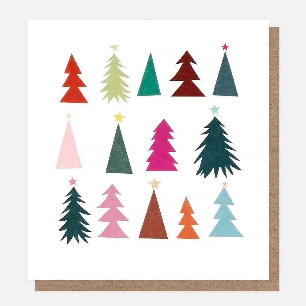 cut out christmas trees charity card with brown kraft envelope. 