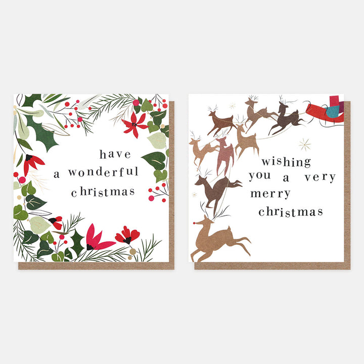 foliage wreath and reindeer charity christmas cards pack of 8