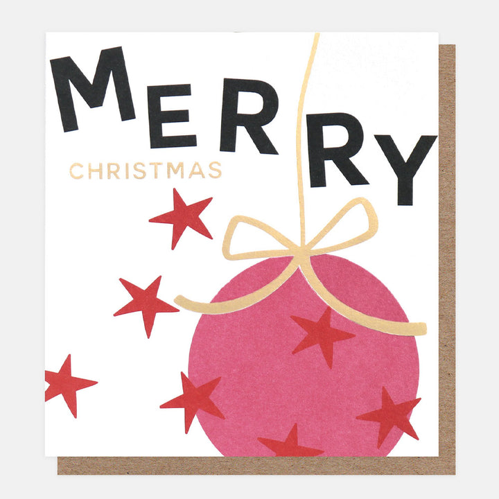 bauble and stars charity christmas card with brown kraft envelope