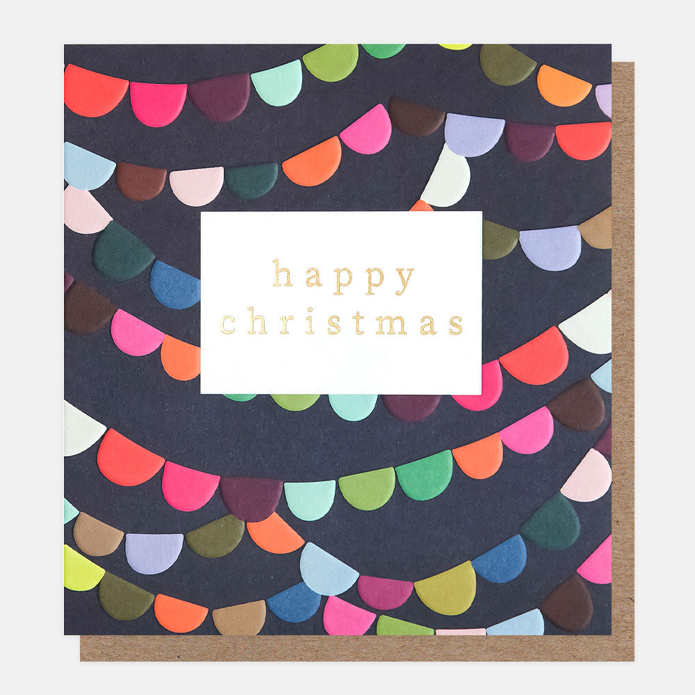 charity Christmas cards with colourful bunting and happy christmas message