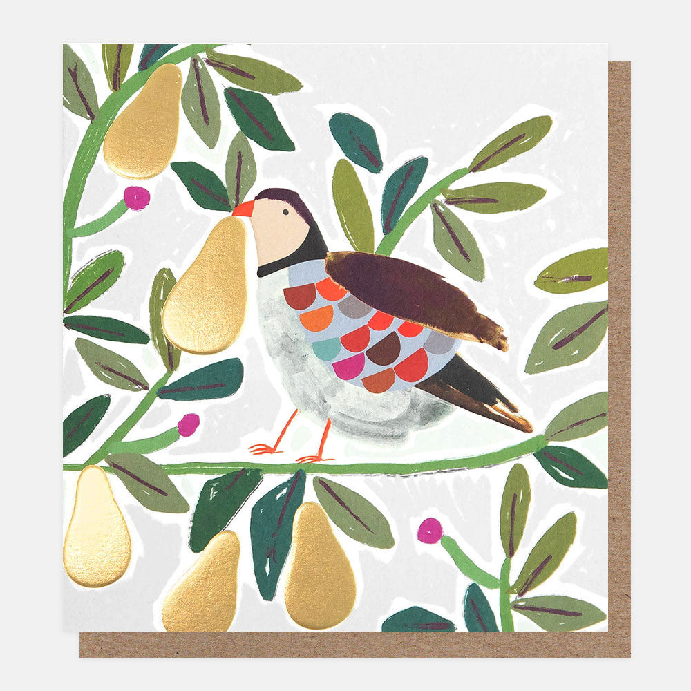 charity christmas cards with partridge in a gold pear tree design