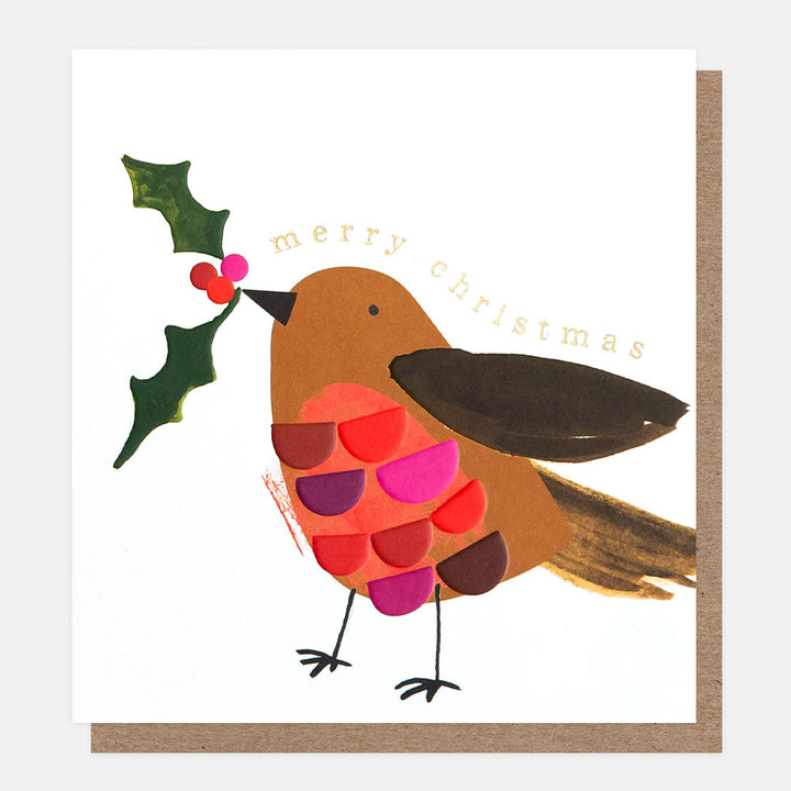 charity christmas cards with robin holding a sprig of holly design