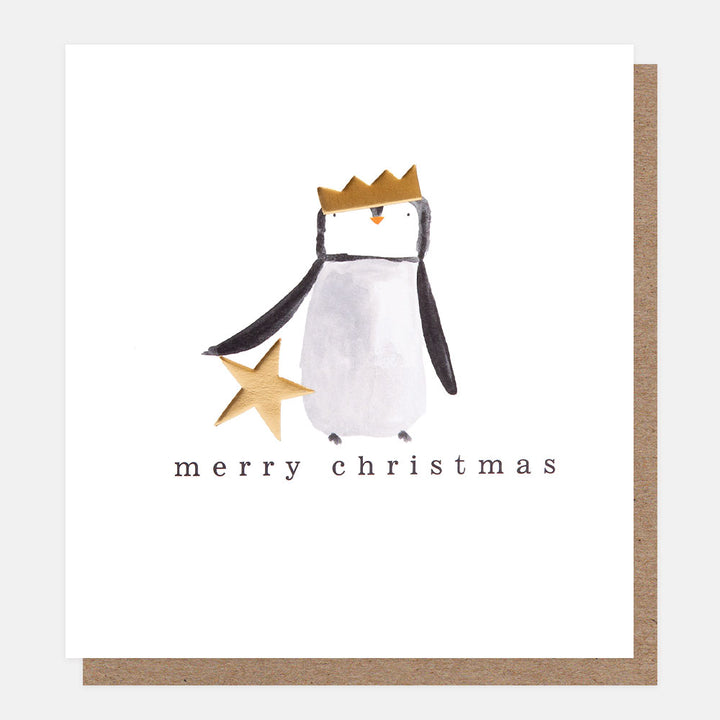 pack of charity christmas cards penguin with gold hat & star design