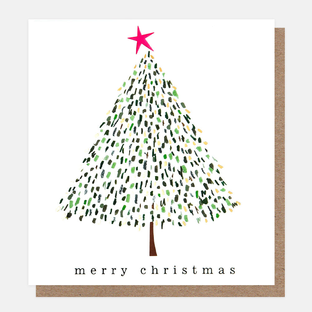 pack of charity christmas cards gold & green christmas tree with pink star design