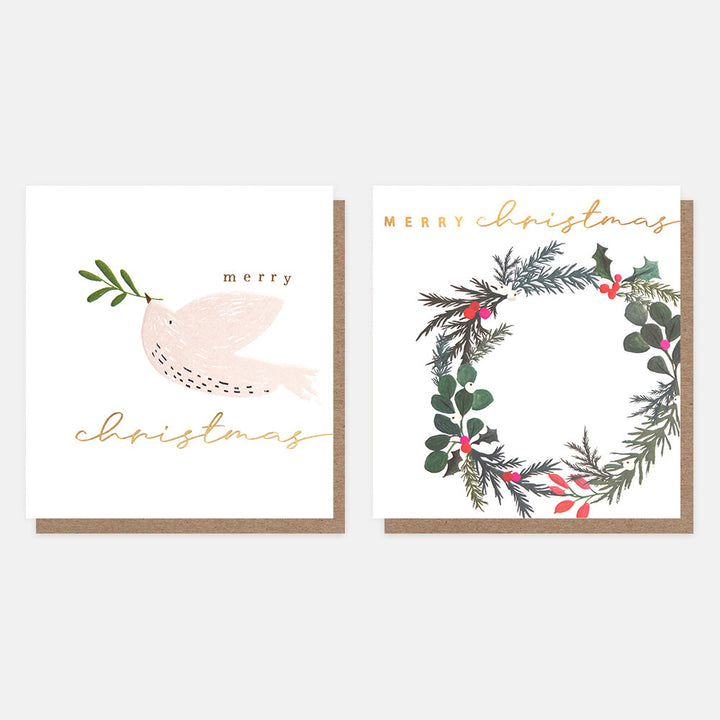 dove with mistletoe & Christmas wreath mixed pack of 8 charity christmas cards