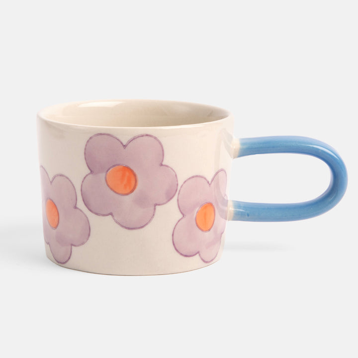 hand painted glazed stoneware colourful daisies mug