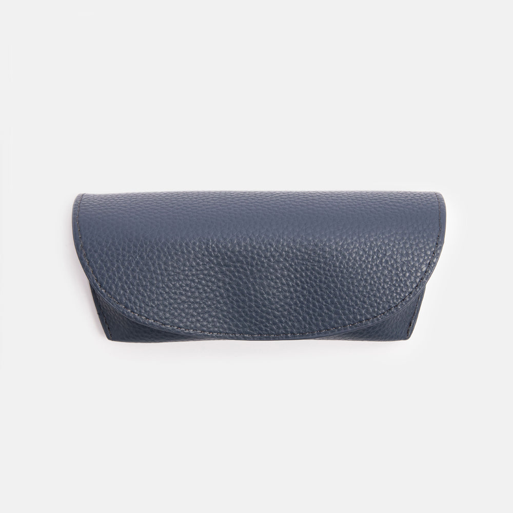 leather look overflap glasses case in navy blue