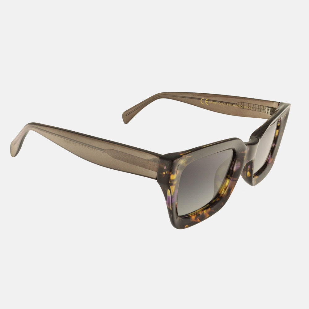 dark quartz rectangle frame sunglasses with grey polarised lenses