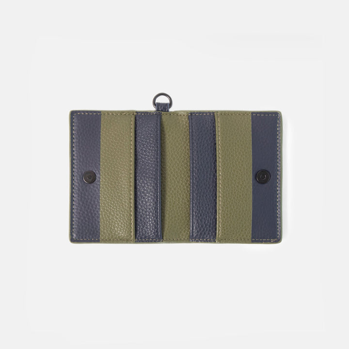khaki green and navy blue internal of card holder wallet with 4 card pockets