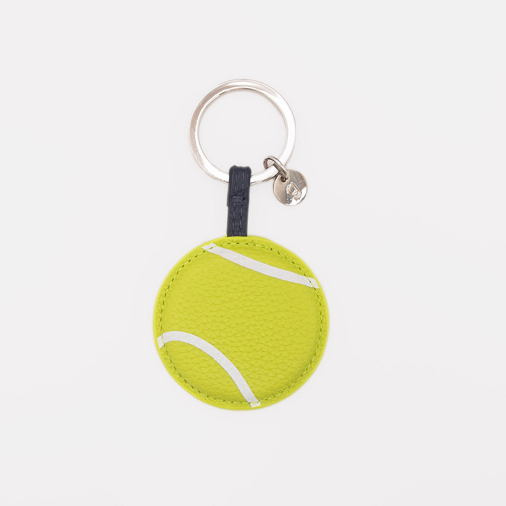 padded vegan leather green tennis ball keyring with silver o ring