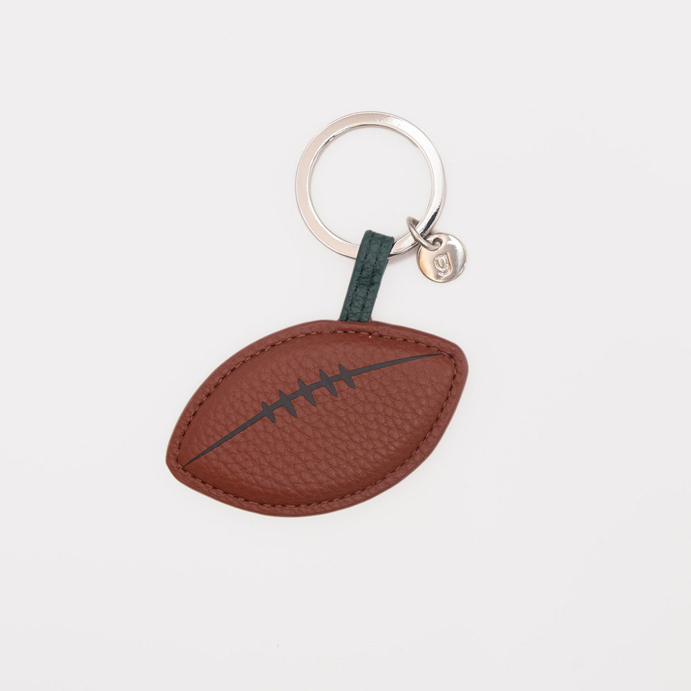 brown vegan leather padded rugby ball shaped keyring