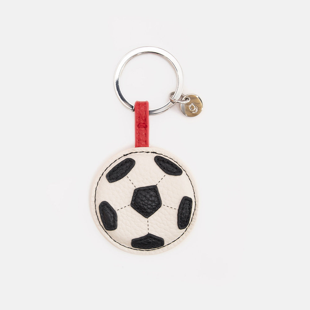 white and black padded vegan leather football keyring