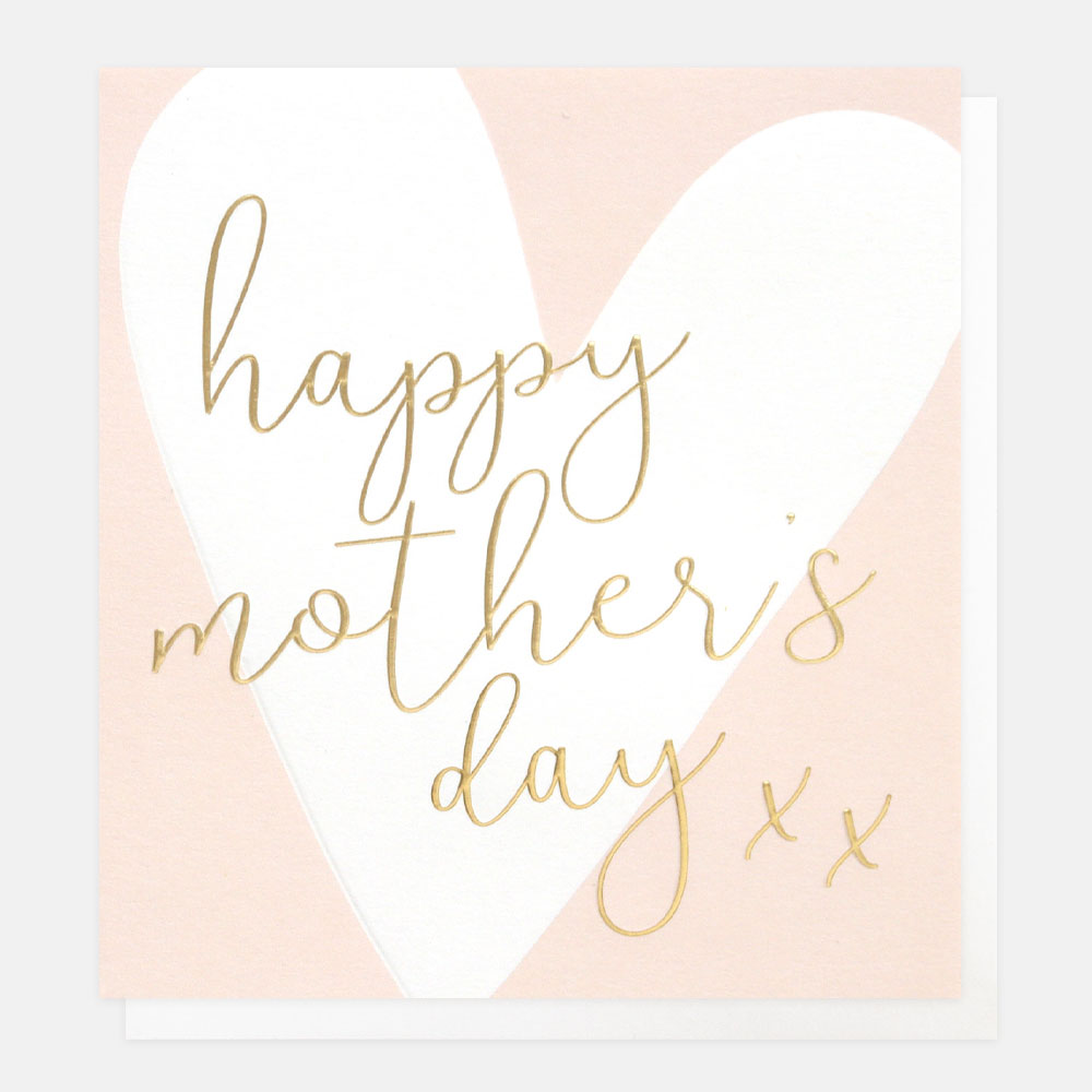 big white heart on pink background happy mother's day card